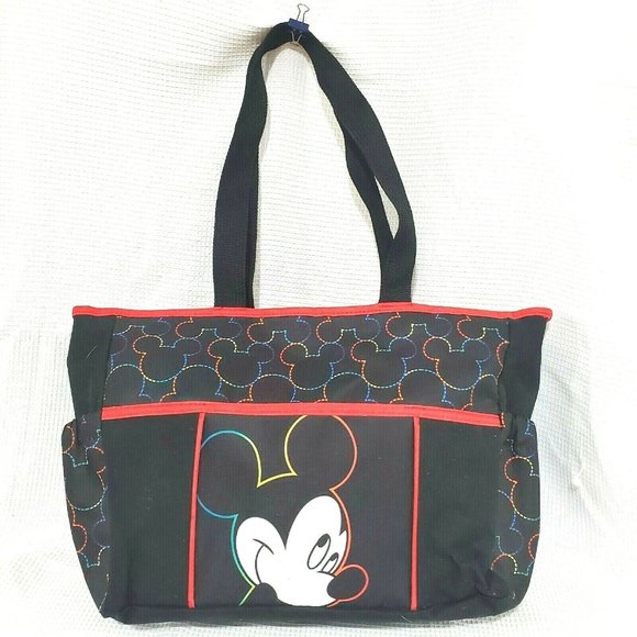 Disney Mickey Mouse 2013 Diaper Bag black red 4 pocket shopping bag - Picture 1 of 11